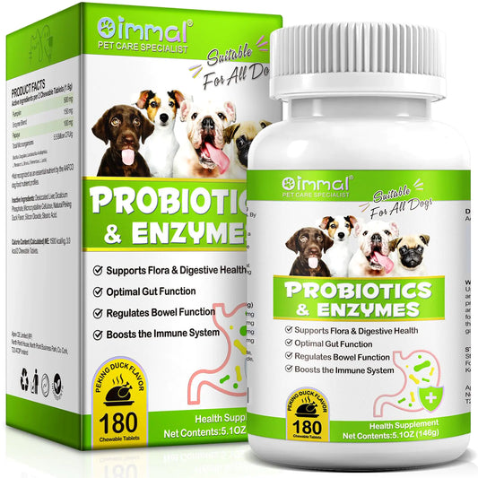 Dog Probiotics & Digestive Enzymes – 180 Chews for Gut, Immunity & Bowel Support